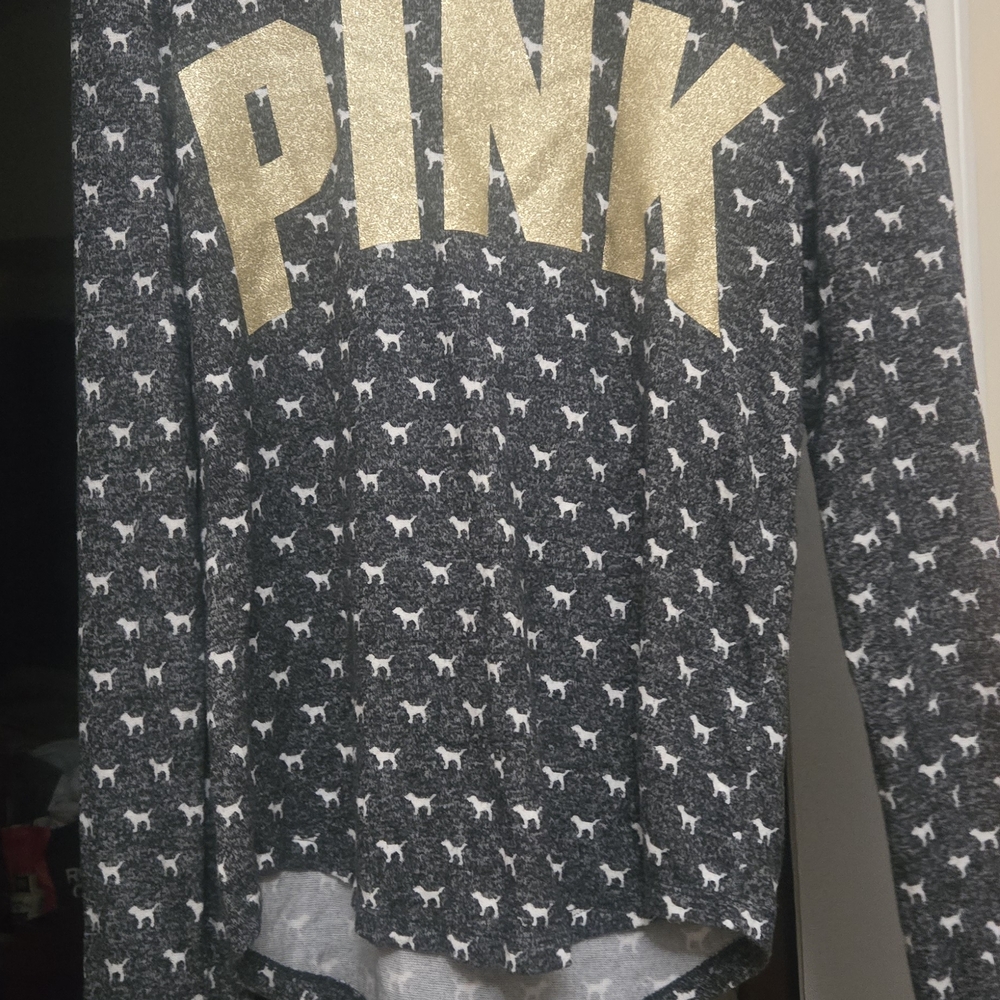 PINK Victoria's Secret Charcoal and Metallic Long Sleeve